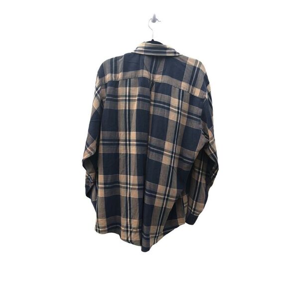 G.H Bass & Co Plaid Flannel 17 34-35 Cotton Tan and Brown - Picture 2 of 4